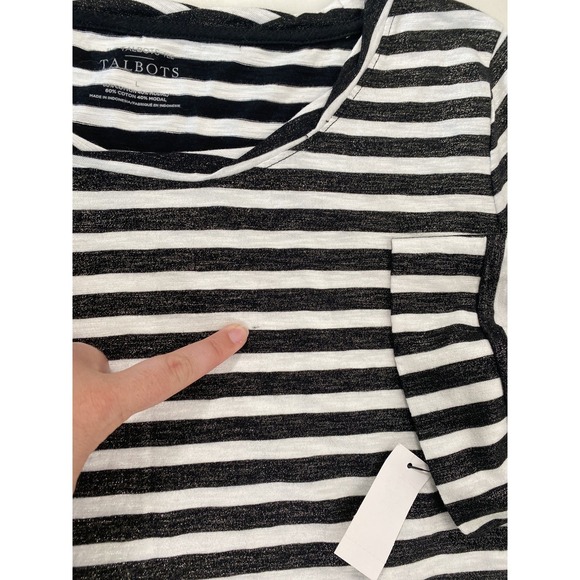 Talbots Shirt Womens Large Black White Striped Ruffle Sleeve Metallic Tee Top - Picture 9 of 12
